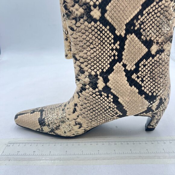 miss left Snakeskin Stretchy Knee High Boots Square Toe Kitten Heel W - Picture 2 of 10